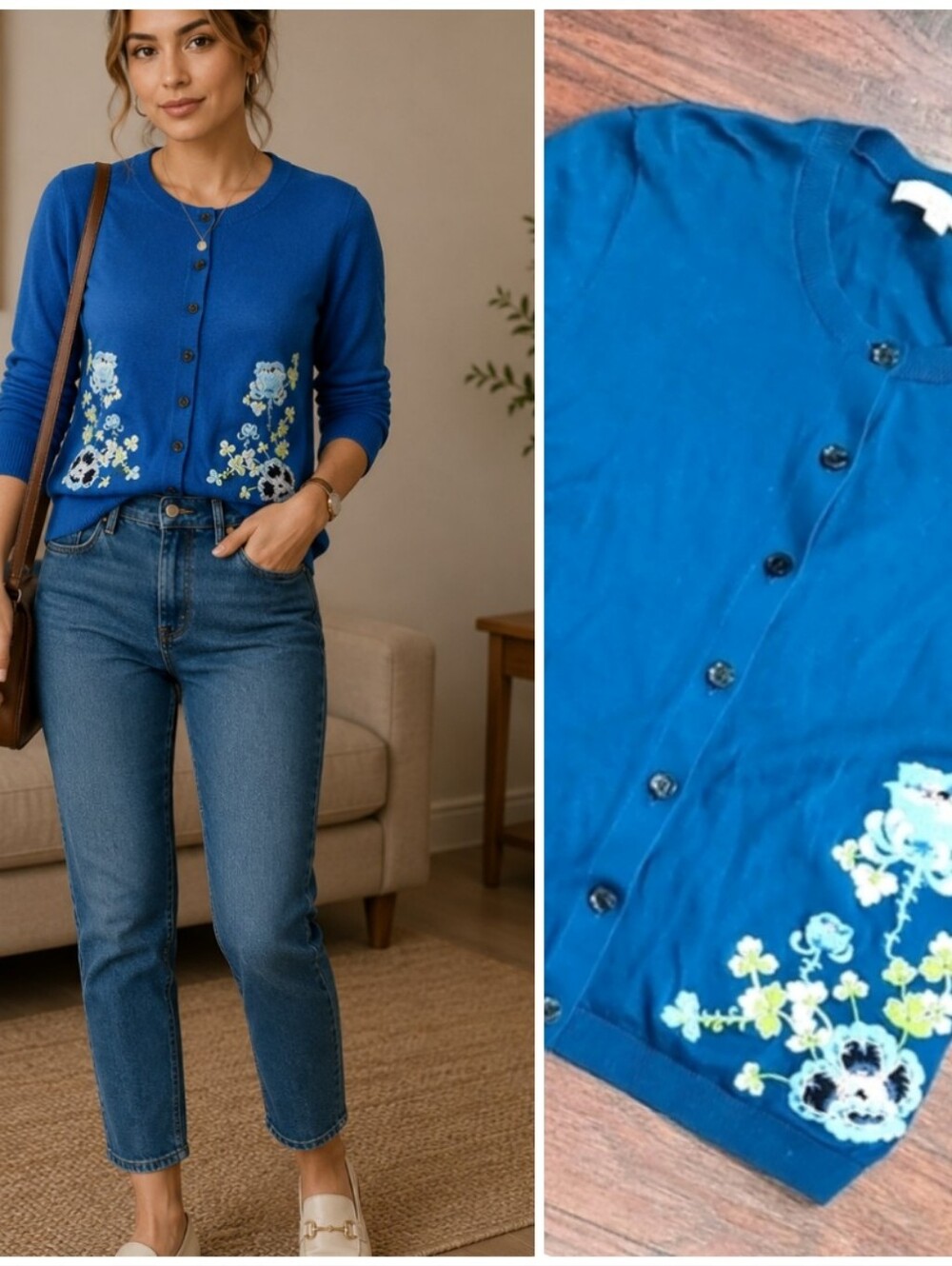 LOFT EMBROIDERED BLUE BUTTONS CARDIGAN🩵🩵